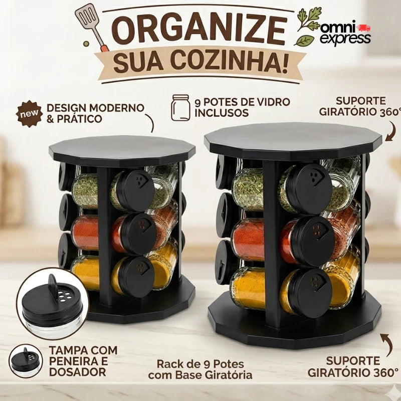 Porta Temperos Giratório 360° - LEVE 9 POTES DE VIDRO DE BRINDE